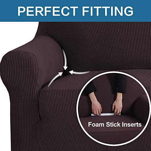 PrimeBeau 1 Piece Slipcovers for 3 Cushion Couch Soft Sofa Covers Washable Feature Thick Checked Jacquard Fabric with Elastic Bottom