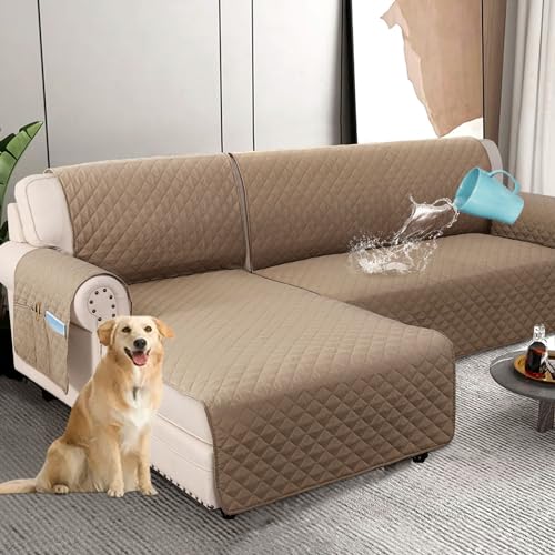PrimeBeau 100% Waterproof Sectional Couch Covers 2-Piece Couch Cover L Shape Sofa Covers Washable for Dogs Non Slip (Loveseat）