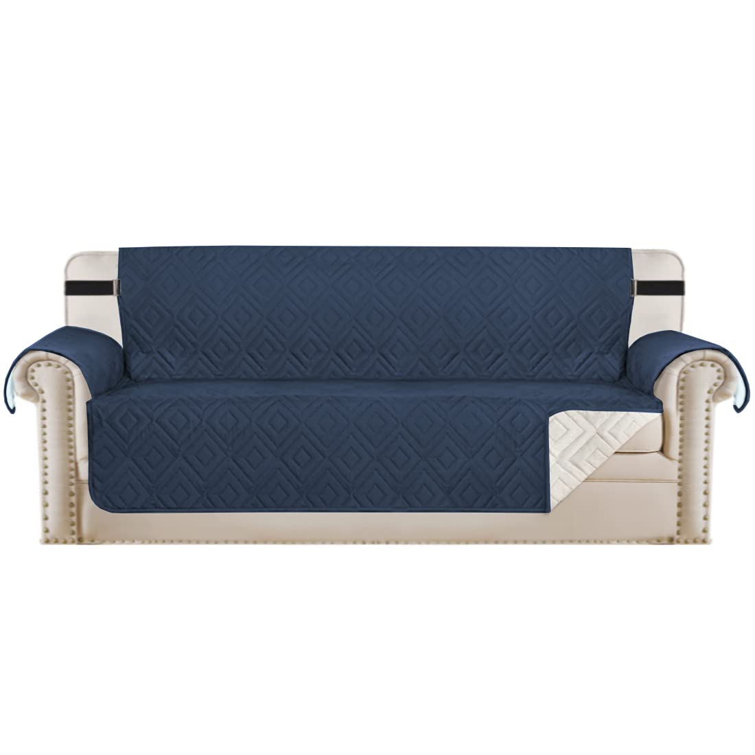 PrimeBeau Reversible Sofa & Oversize Sofa Cover Furniture Protector Anti-Slip Water Resistant 2 Inch Wide Elastic Straps Couch Covers