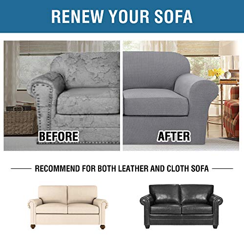 PrimeBeau Thicker Jacquard Fabric 3 Pieces Loveseat & Oversize Loveseat Covers for 2 Cushion Sofa Couch Slipcovers (Base Cover Plus 2 Seat Cushion Covers)