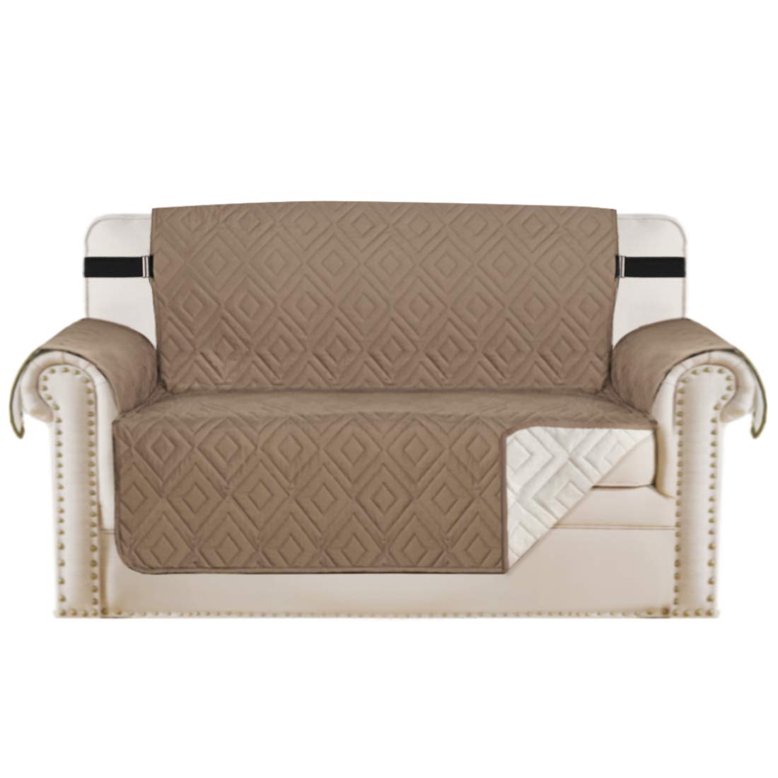 PrimeBeau Reversible Loveseat Cover Furniture Protector Anti-Slip Water Resistant 2 Inch Wide Elastic Straps Couch Covers