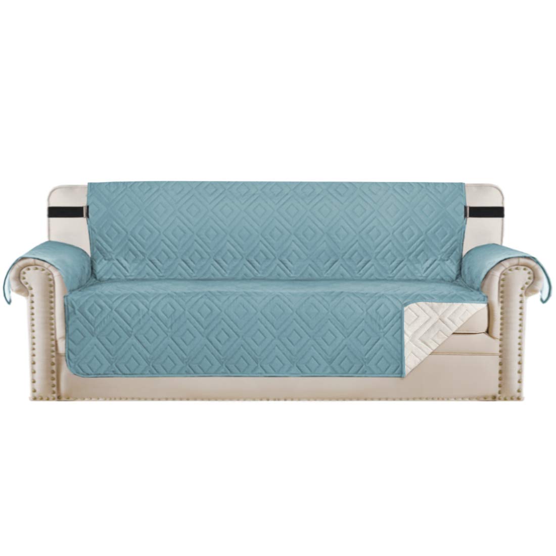 PrimeBeau Reversible Sofa & Oversize Sofa Cover Furniture Protector Anti-Slip Water Resistant 2 Inch Wide Elastic Straps Couch Covers