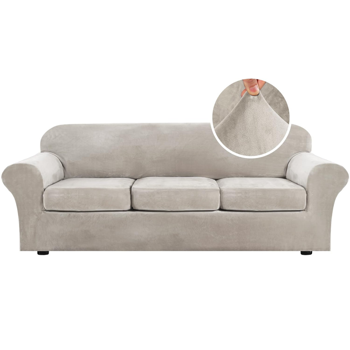 PrimeBeau Velvet 4 Piece High Stretch Sofa Slipcover Sofa Cover Furniture Protector Form Fit Thick Velvet Extra Large Sofa Cover for 3 Cushion Couch Covers