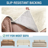 Thick Velvet Sofa Cover Soft Couch Cover for 2 Cushion Sofa Slipcover Washable Furniture Protector for Dogs, Non-Slip Elastic Straps Fit Sitting Width Up to 54"(Loveseat, Ivory)