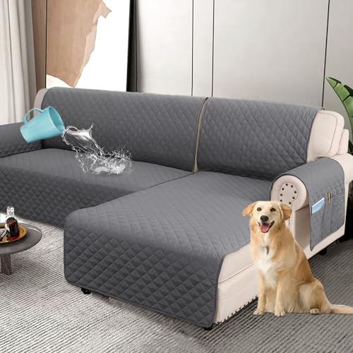 PrimeBeau 100% Waterproof Sectional Couch Covers 2-Piece Couch Cover L Shape Sofa Covers Washable for Dogs Non Slip (Loveseat）