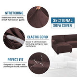 PrimeBeau 2 Pieces L-Shaped Rich Velvet Stretch Sofa Covers Anti-Slip Sectional Slipcovers with Straps Bottom Luxury Thick Velvet Corner Sofa Cover