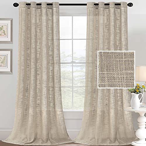 PrimeBeau Natural Linen Blended Grommet Curtains 2 Panel Sets