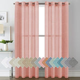 PrimeBeau Faux Linen Grommet Sheer Curtains - Set of 2 Panels 52 Series Long