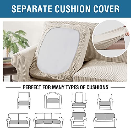 H.VERSAILTEX 3 Piece Stretch Sofa Covers for 2 Cushion Loveseat Couch Covers for Living Room Furniture Cover (Base Cover Plus 2 Seat Cushion Covers) Thicker Jacquard Fabric(Medium, Island Fossi)