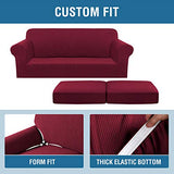 H.VERSAILTEX 3 Piece Stretch Sofa Covers for 2 Cushion Sofa Couch Covers for Living Room Furniture Cover (Base Cover Plus 2 Seat Cushion Covers) Thicker Jacquard Fabric(Large Sofa, Burgundy)