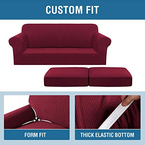 PrimeBeau Thicker Jacquard Fabric 3 Pieces Loveseat & Oversize Loveseat Covers for 2 Cushion Sofa Couch Slipcovers (Base Cover Plus 2 Seat Cushion Covers)