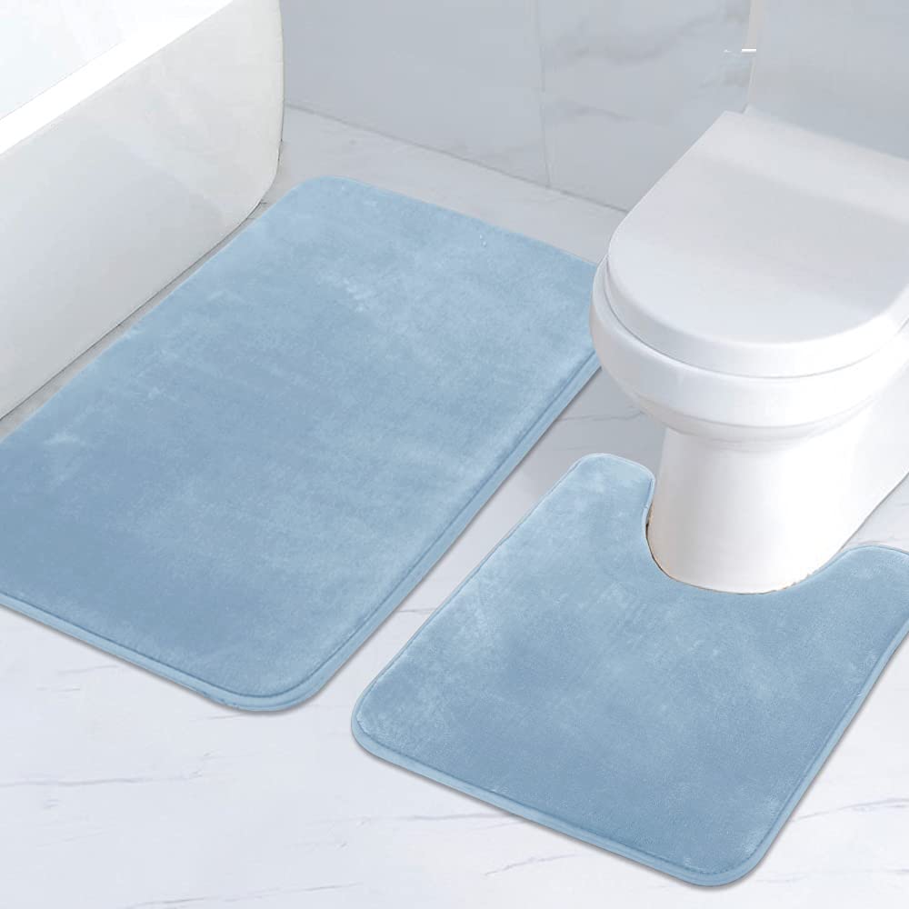 PrimeBeau Luxurious Memory Foam Bath Mat, Flannel Velvety Bath Mat Luxury Extra Soft and Absorbent Non Slip Rugs(Set of 2)