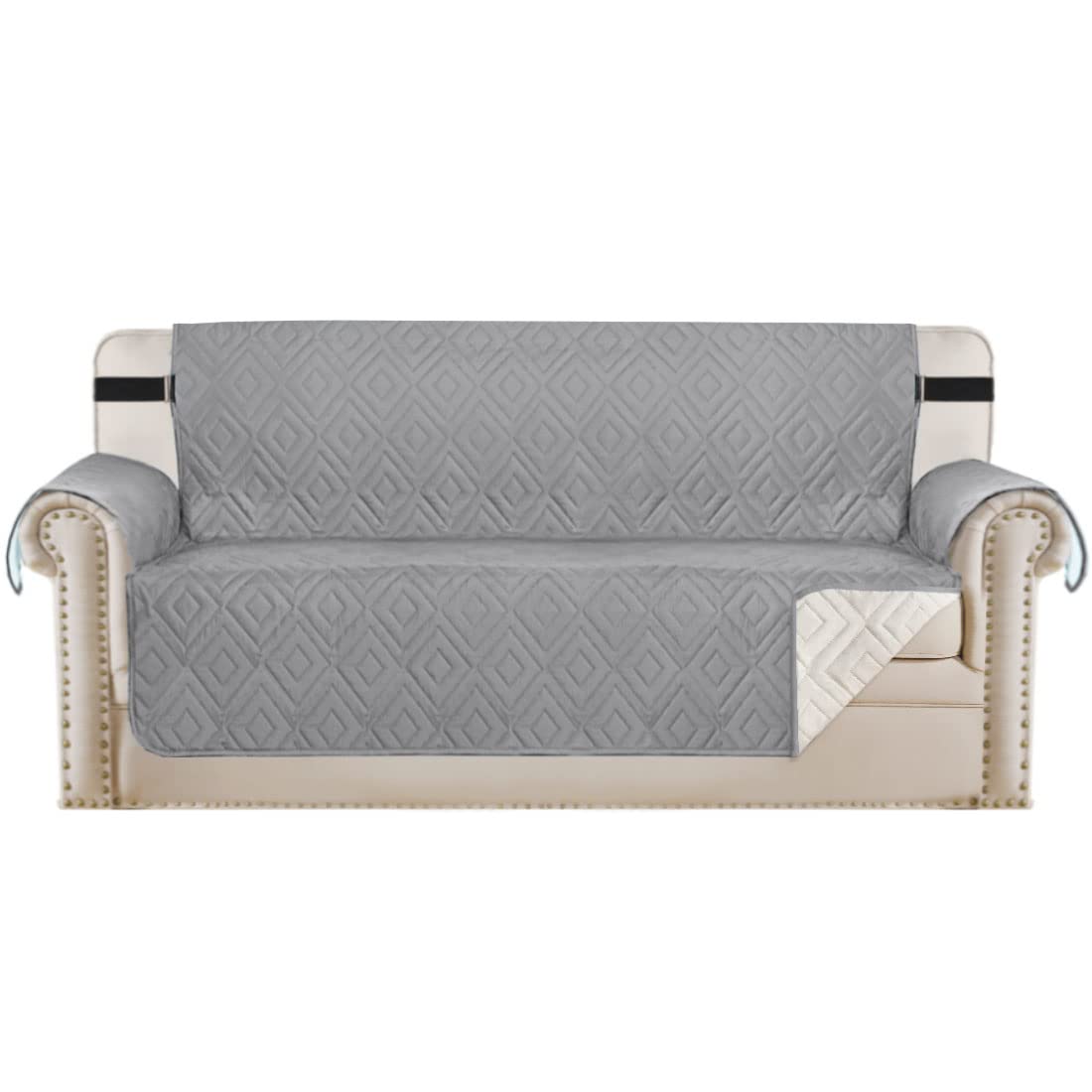 PrimeBeau Reversible Sofa & Oversize Sofa Cover Furniture Protector Anti-Slip Water Resistant 2 Inch Wide Elastic Straps Couch Covers