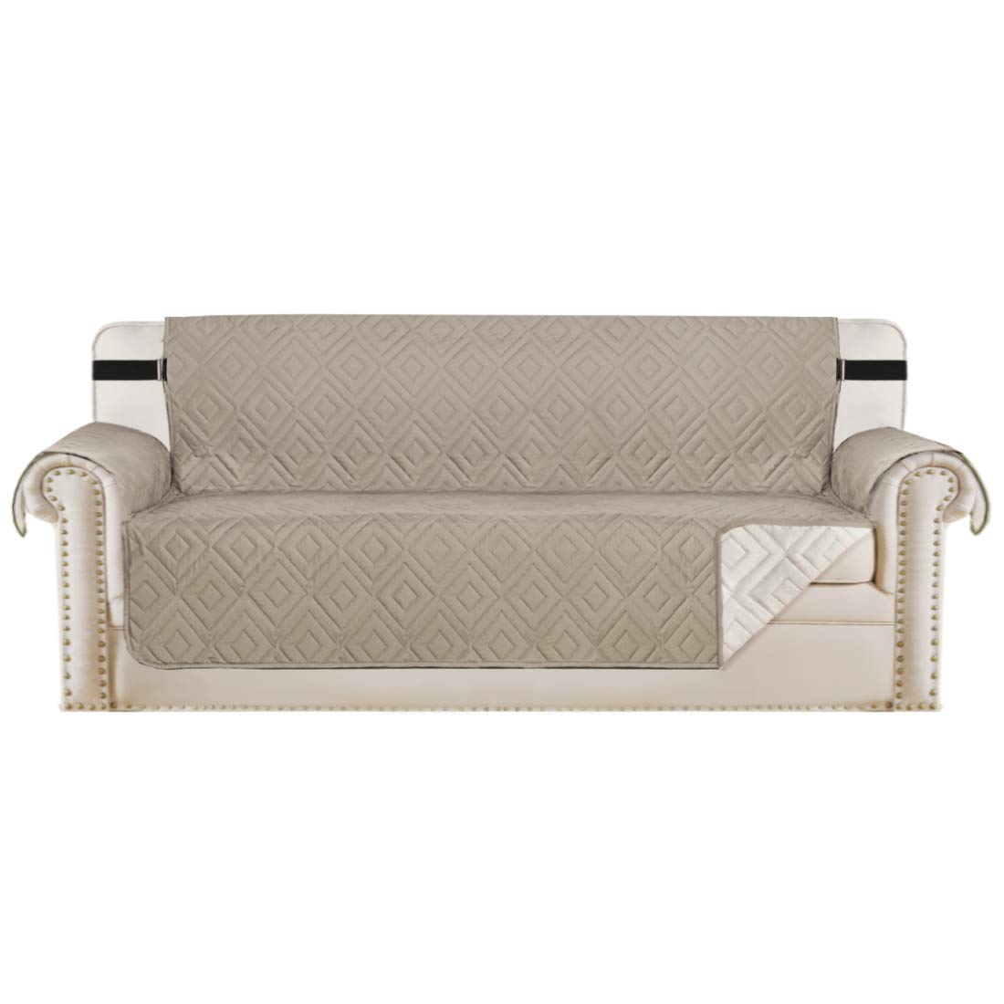 PrimeBeau Reversible Sofa & Oversize Sofa Cover Furniture Protector Anti-Slip Water Resistant 2 Inch Wide Elastic Straps Couch Covers