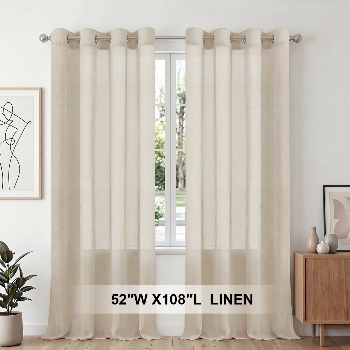 H.Versailtex 2 Panels Natural Linen Blended Semi-Sheer Curtains Privacy Assured with Nickel Grommet