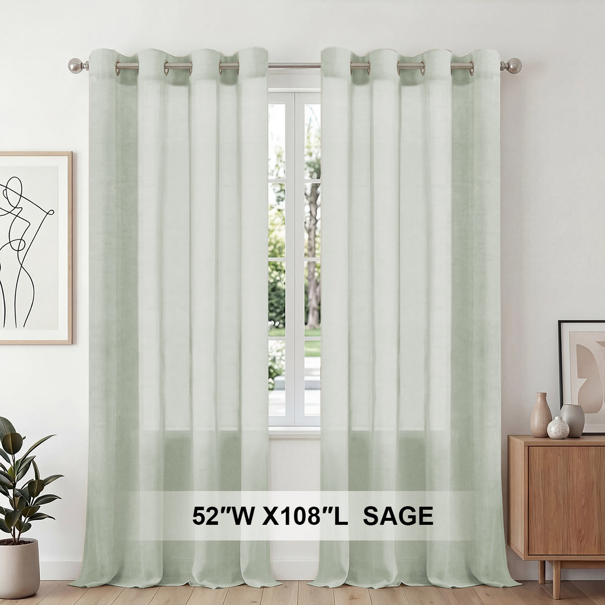 H.Versailtex 2 Panels Natural Linen Blended Semi-Sheer Curtains Privacy Assured with Nickel Grommet