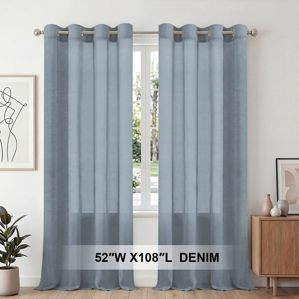 H.Versailtex 2 Panels Natural Linen Blended Semi-Sheer Curtains Privacy Assured with Nickel Grommet