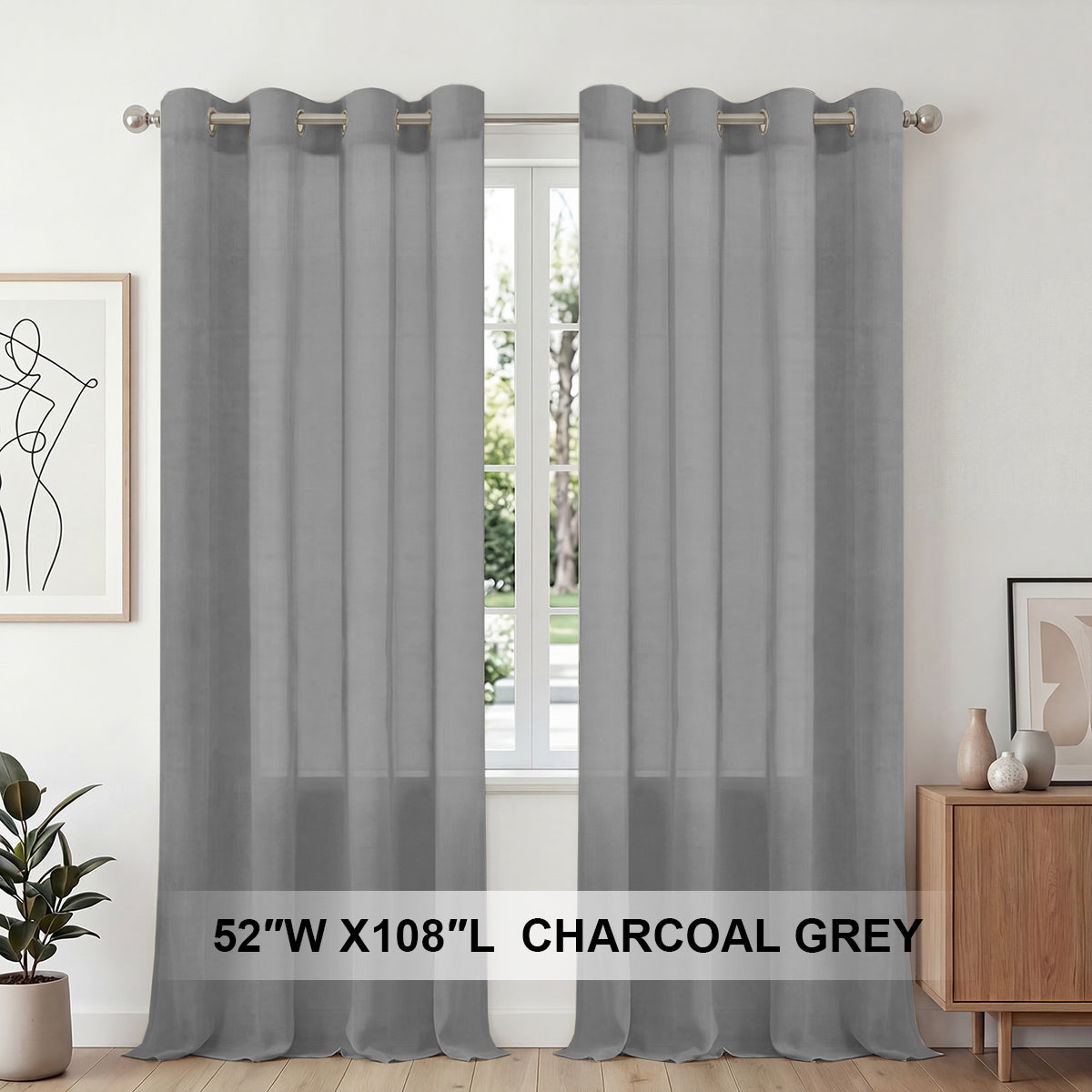 H.Versailtex 2 Panels Natural Linen Blended Semi-Sheer Curtains Privacy Assured with Nickel Grommet