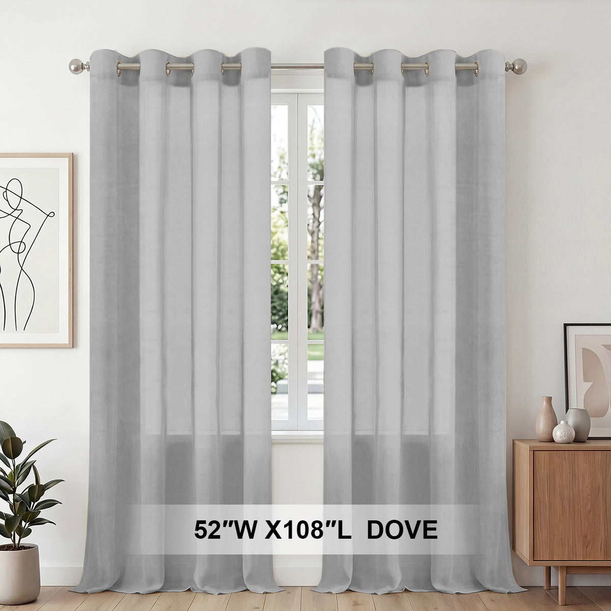 H.Versailtex 2 Panels Natural Linen Blended Semi-Sheer Curtains Privacy Assured with Nickel Grommet