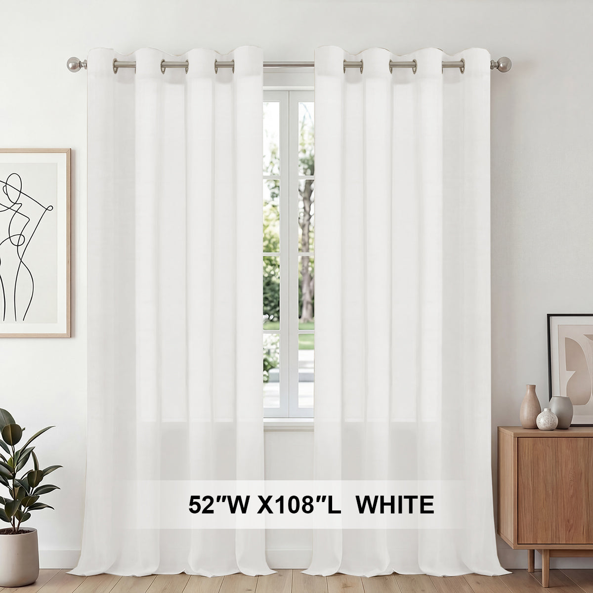 H.Versailtex 2 Panels Natural Linen Blended Semi-Sheer Curtains Privacy Assured with Nickel Grommet