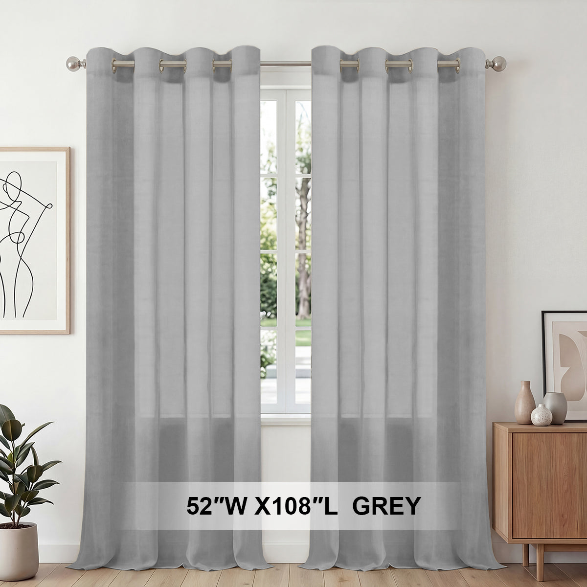 H.Versailtex 2 Panels Natural Linen Blended Semi-Sheer Curtains Privacy Assured with Nickel Grommet