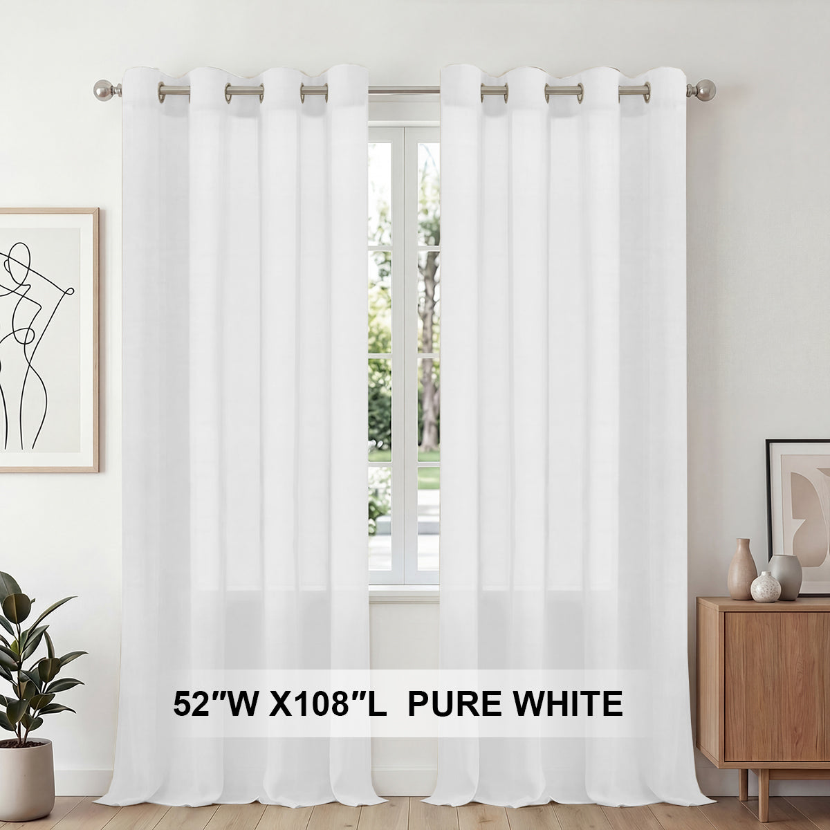 H.Versailtex 2 Panels Natural Linen Blended Semi-Sheer Curtains Privacy Assured with Nickel Grommet