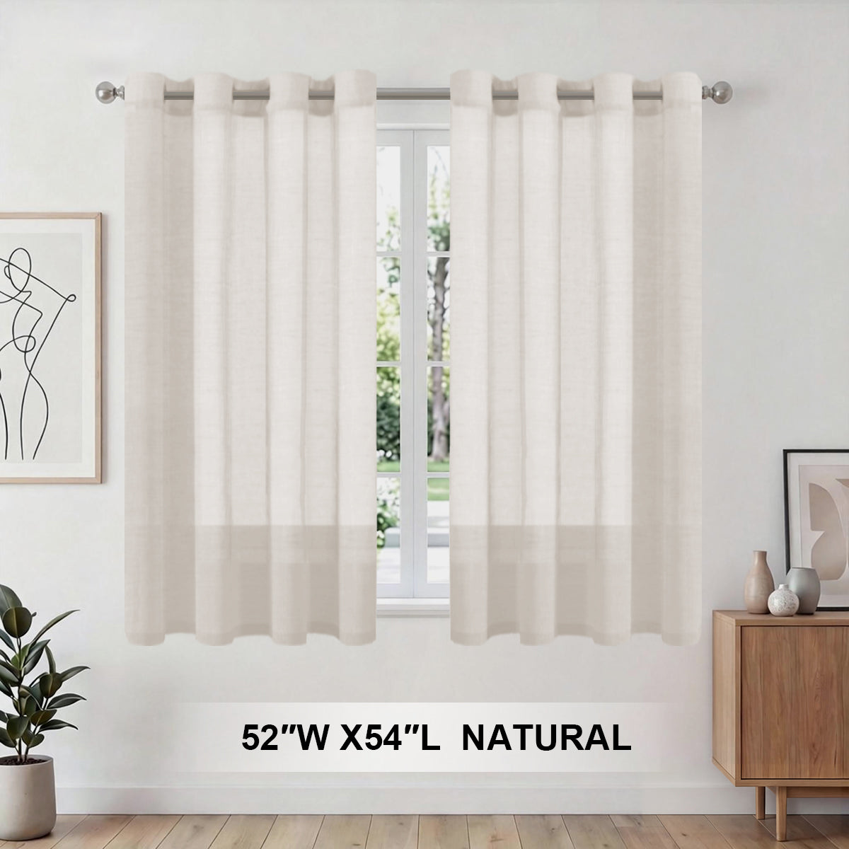 H.Versailtex 2 Panels Natural Linen Blended Semi-Sheer Curtains Privacy Assured with Nickel Grommet