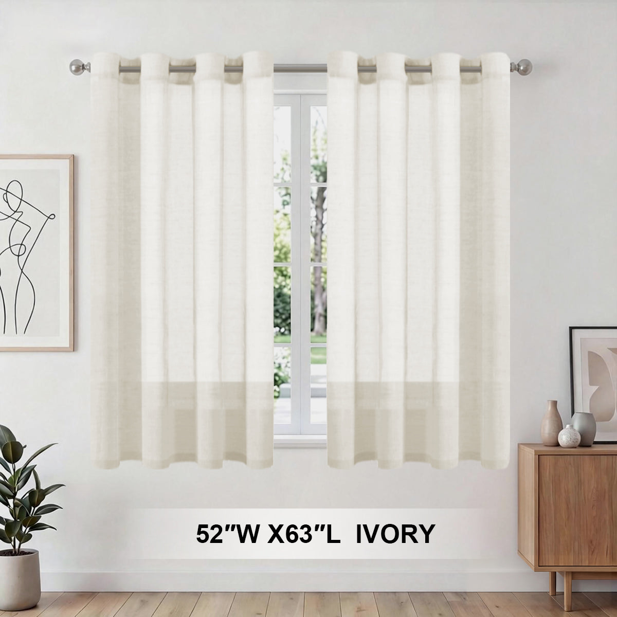 H.Versailtex 2 Panels Natural Linen Blended Semi-Sheer Curtains Privacy Assured with Nickel Grommet