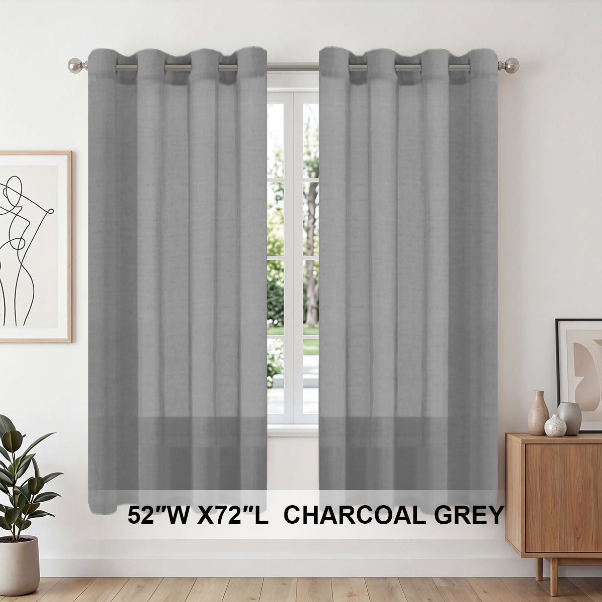 H.Versailtex 2 Panels Natural Linen Blended Semi-Sheer Curtains Privacy Assured with Nickel Grommet