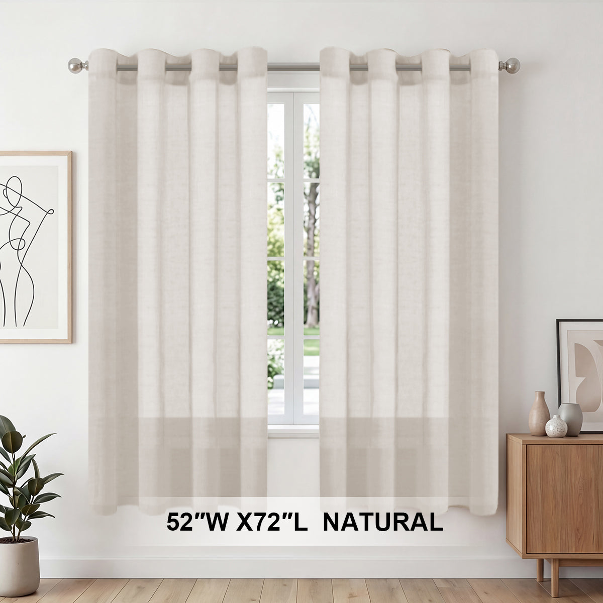 H.Versailtex 2 Panels Natural Linen Blended Semi-Sheer Curtains Privacy Assured with Nickel Grommet