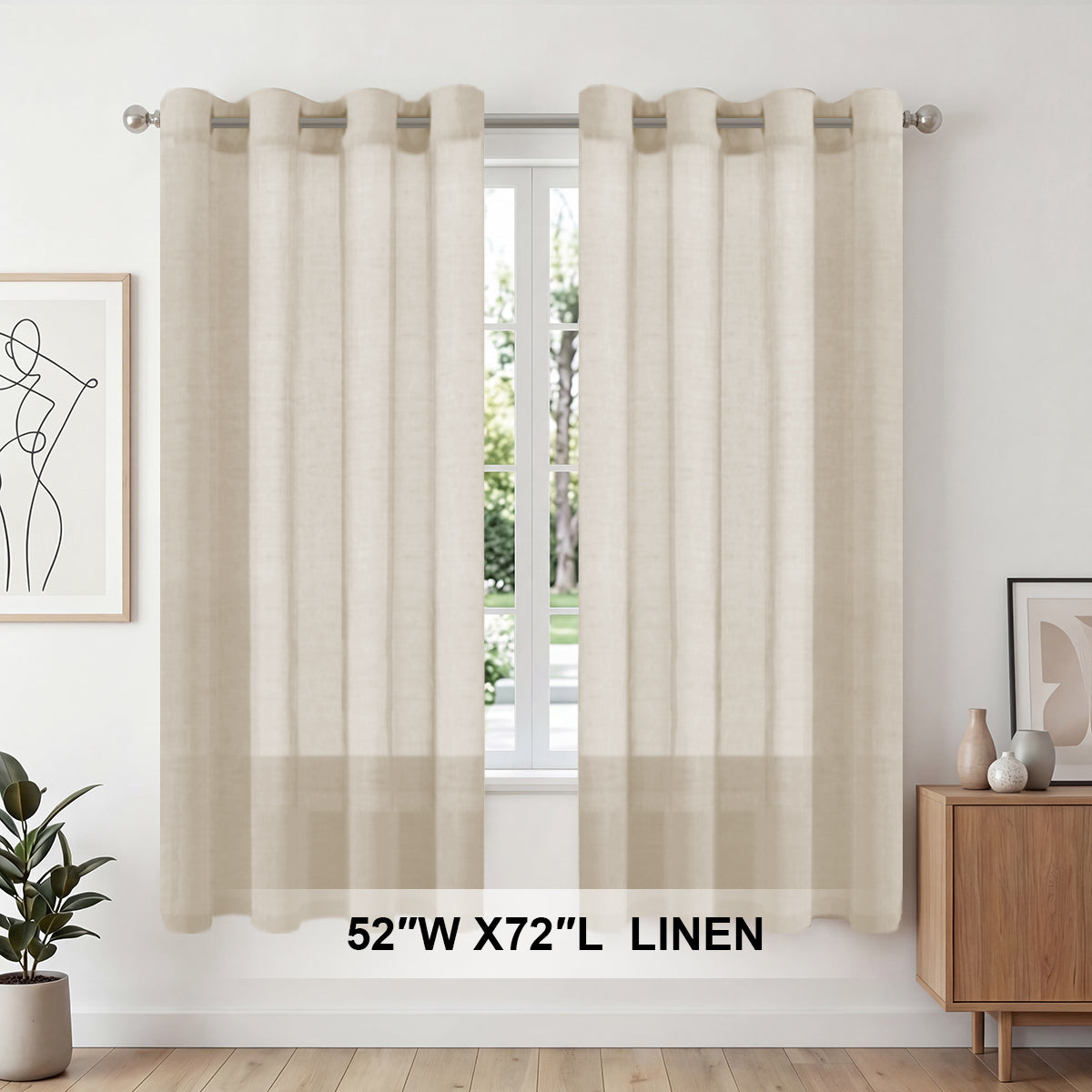 H.Versailtex 2 Panels Natural Linen Blended Semi-Sheer Curtains Privacy Assured with Nickel Grommet
