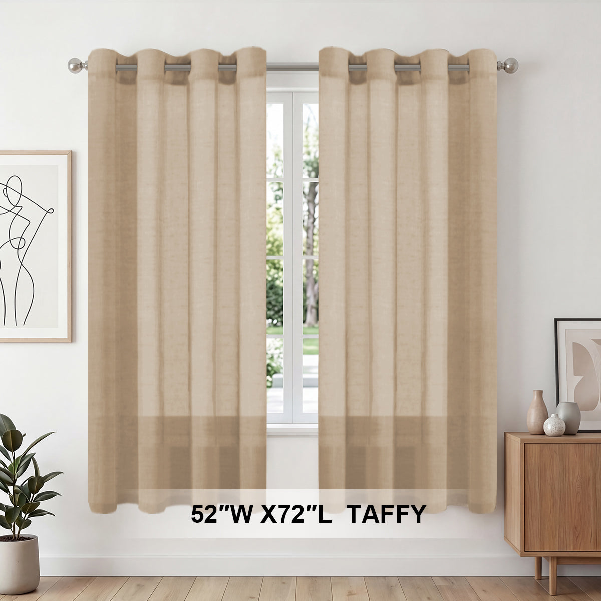 H.Versailtex 2 Panels Natural Linen Blended Semi-Sheer Curtains Privacy Assured with Nickel Grommet