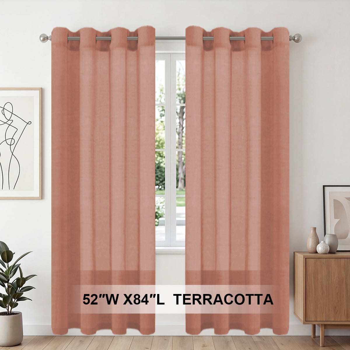 H.Versailtex 2 Panels Natural Linen Blended Semi-Sheer Curtains Privacy Assured with Nickel Grommet