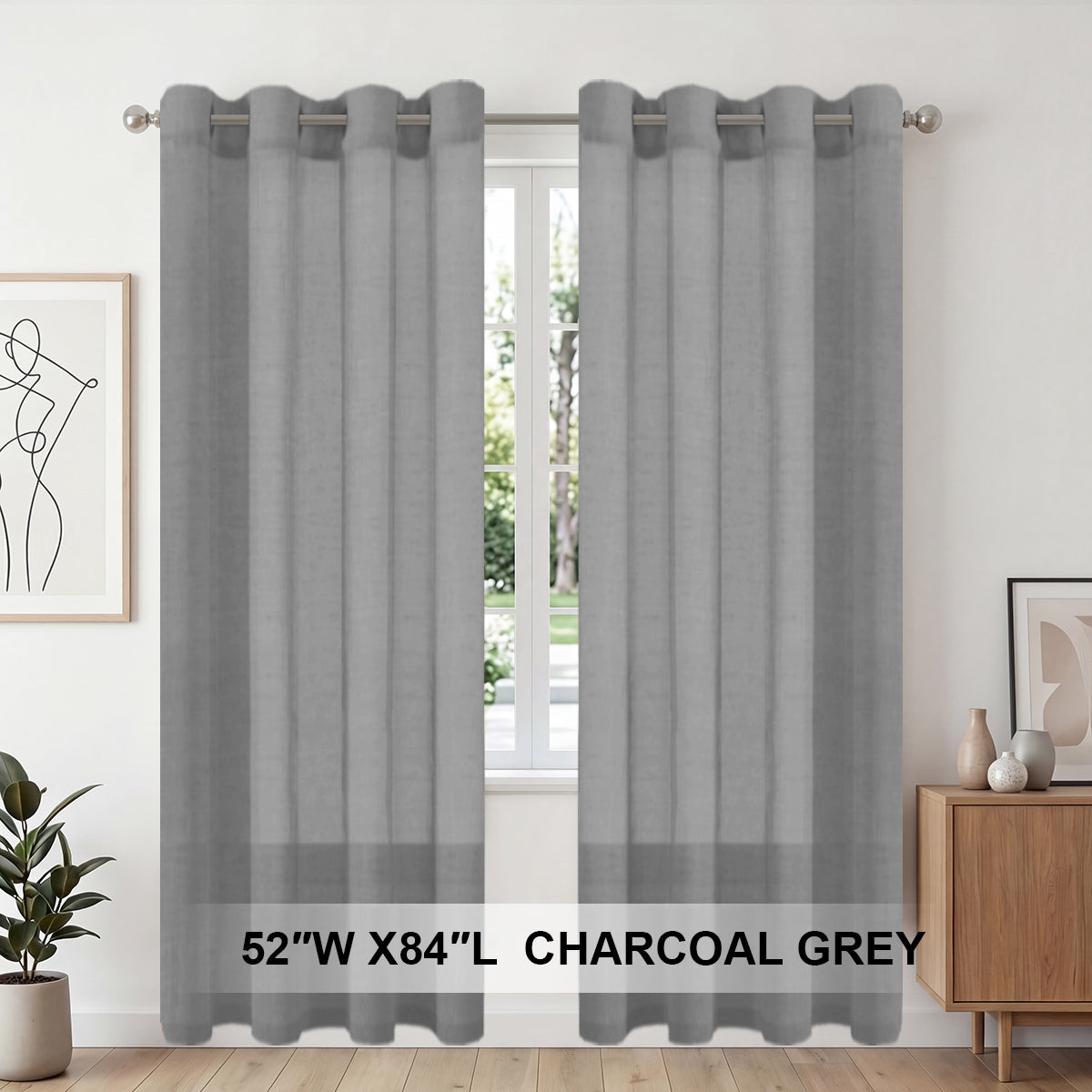 H.Versailtex 2 Panels Natural Linen Blended Semi-Sheer Curtains Privacy Assured with Nickel Grommet