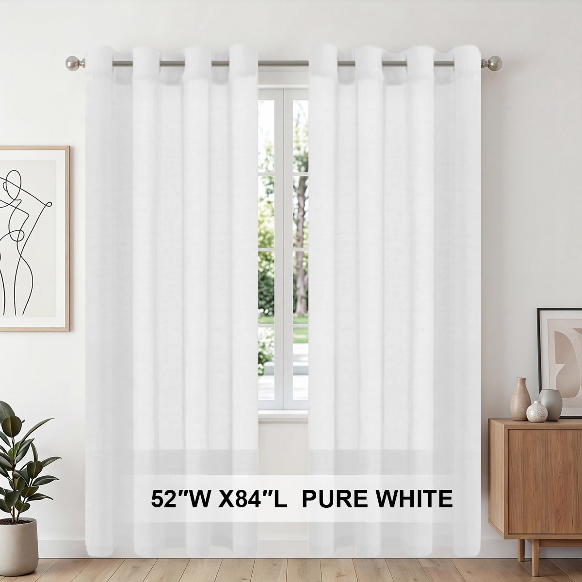 H.Versailtex 2 Panels Natural Linen Blended Semi-Sheer Curtains Privacy Assured with Nickel Grommet