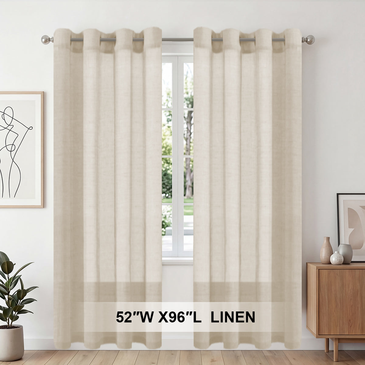 H.Versailtex 2 Panels Natural Linen Blended Semi-Sheer Curtains Privacy Assured with Nickel Grommet