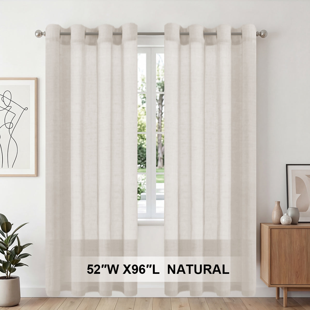 H.Versailtex 2 Panels Natural Linen Blended Semi-Sheer Curtains Privacy Assured with Nickel Grommet