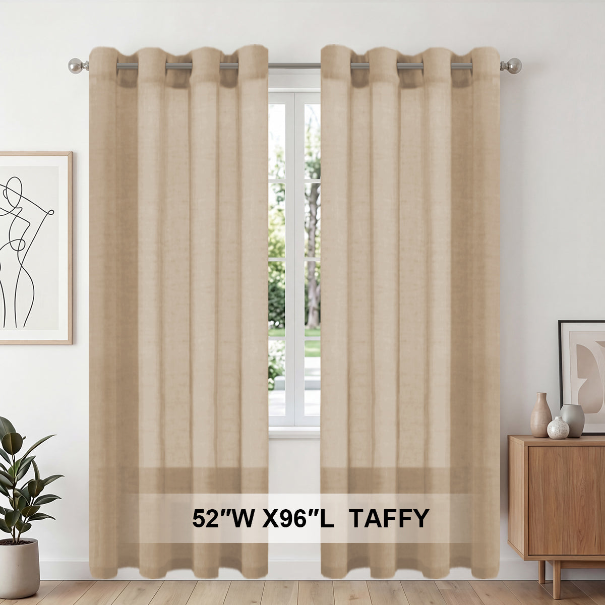 H.Versailtex 2 Panels Natural Linen Blended Semi-Sheer Curtains Privacy Assured with Nickel Grommet