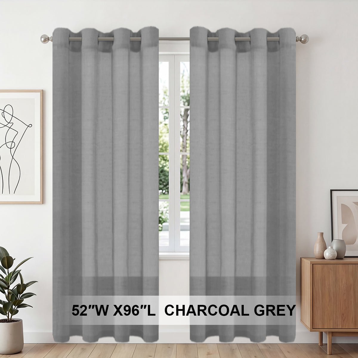 H.Versailtex 2 Panels Natural Linen Blended Semi-Sheer Curtains Privacy Assured with Nickel Grommet