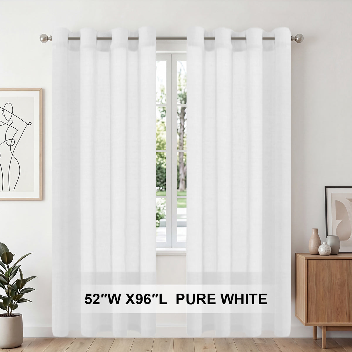 H.Versailtex 2 Panels Natural Linen Blended Semi-Sheer Curtains Privacy Assured with Nickel Grommet
