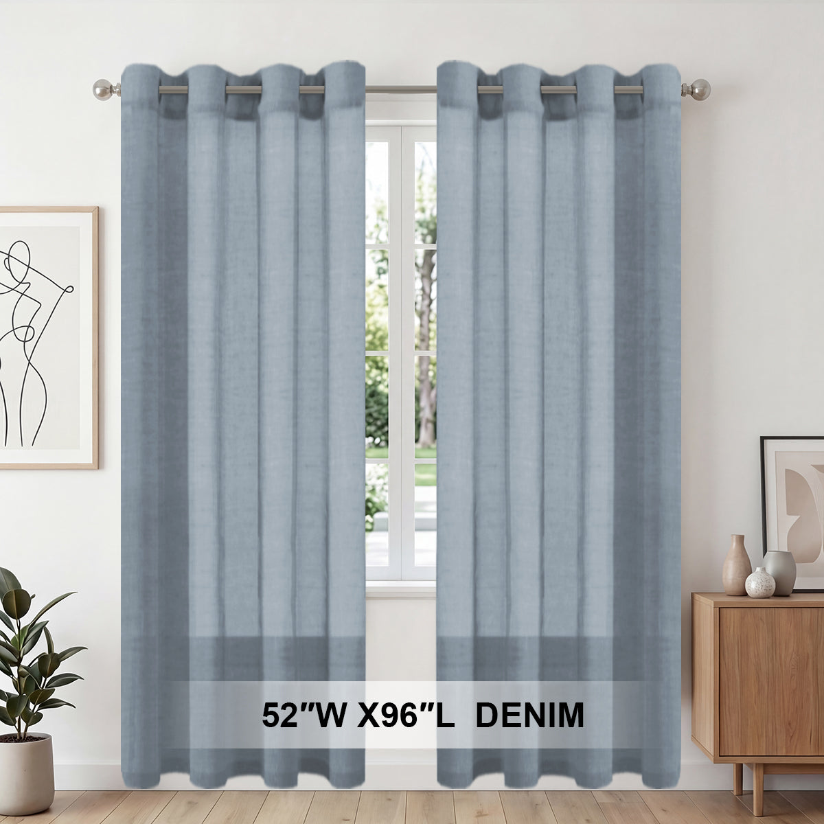 H.Versailtex 2 Panels Natural Linen Blended Semi-Sheer Curtains Privacy Assured with Nickel Grommet