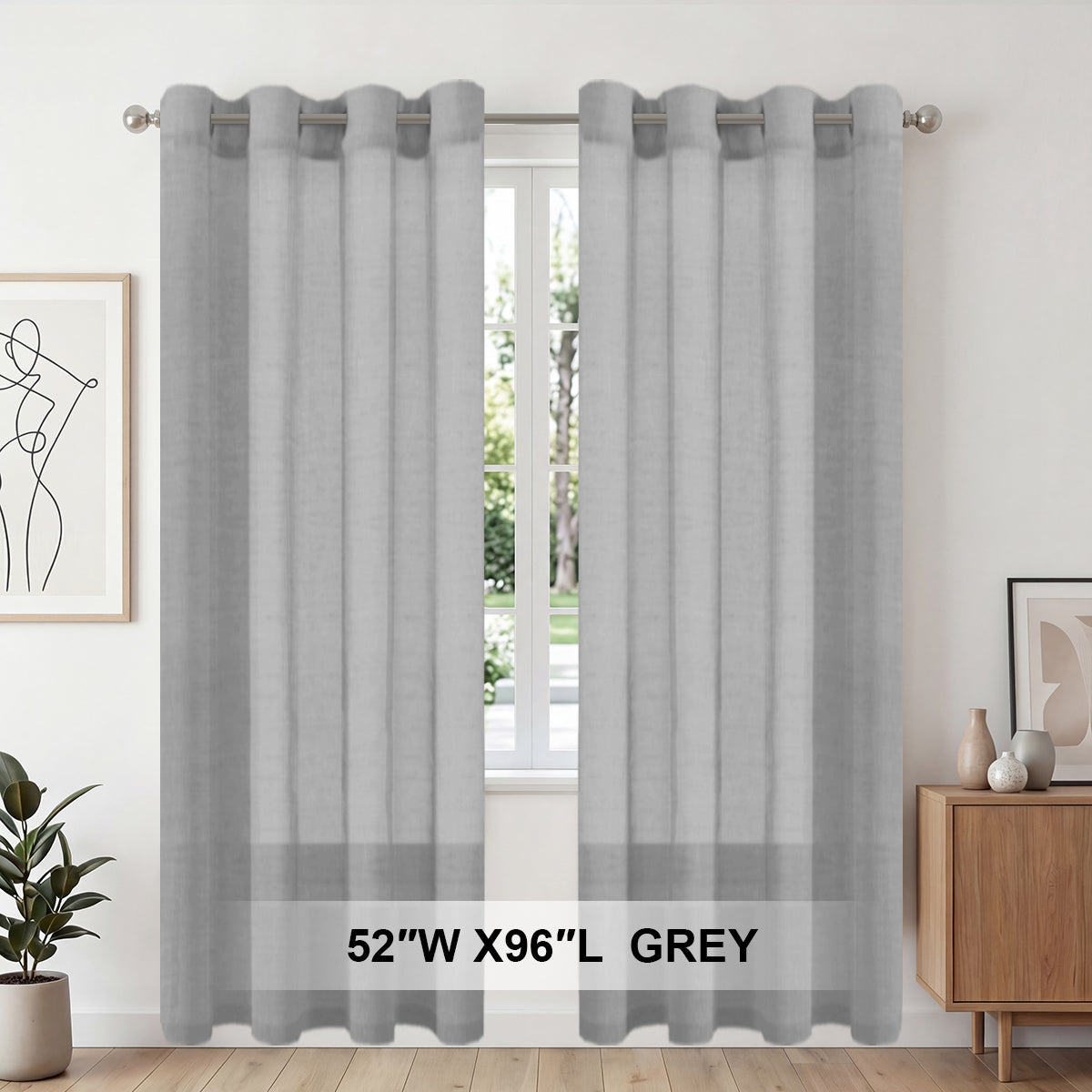 H.Versailtex 2 Panels Natural Linen Blended Semi-Sheer Curtains Privacy Assured with Nickel Grommet