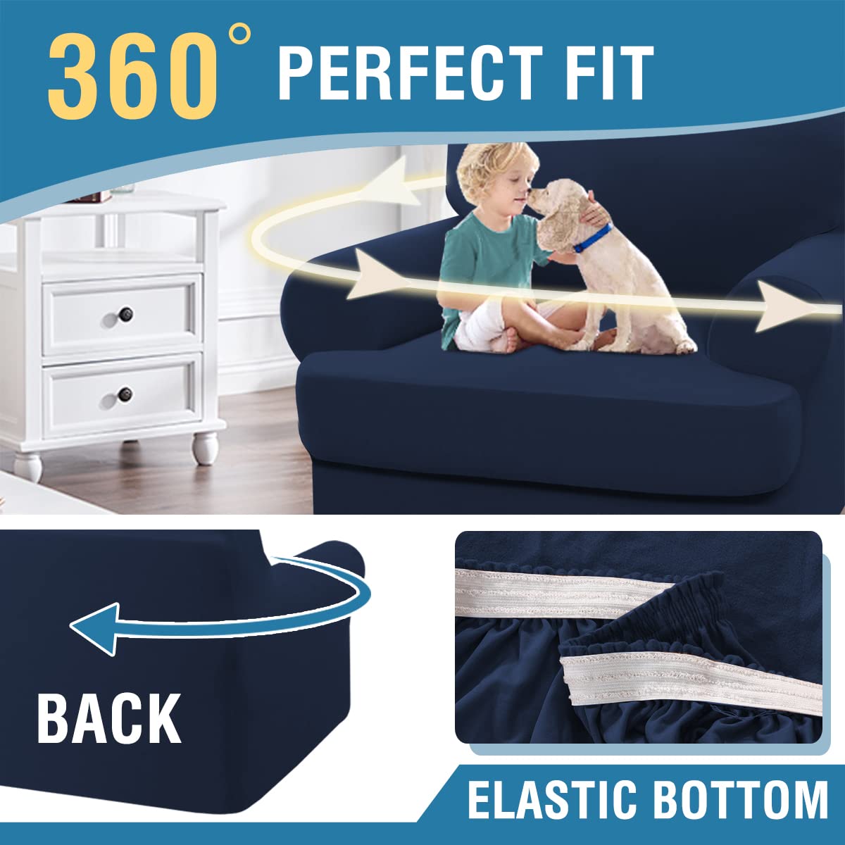 PrimeBeau 2 Pieces T Cushion Sofa Slipcovers Couch Cover for 1 Cushion Couch Non Slip Super Stretch Soft Washable Furniture Protector with 1 Individual T Cushion Cover