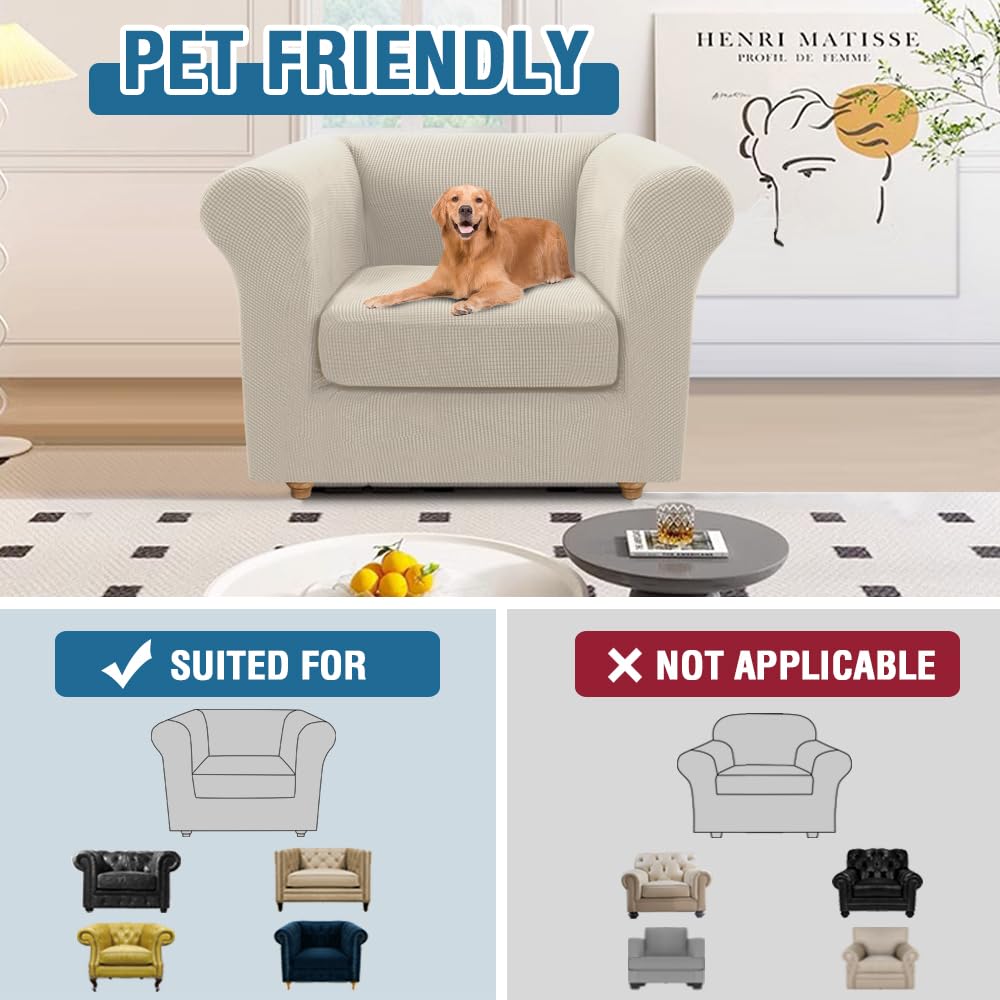 PrimeBeau 2 Pieces Chesterfield Armchair Covers Stretch Slip Covers, Mid Century Deep Seat Couch Cover Fit Width Up to 47 Inch, Thicker Jacquard Fabric (Including 1 base cover and 1 individual cushion cover)