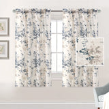 PrimeBeau Linen Sheer Rod Pocket Curtains Vintage Floral Printing, 2 Panels
