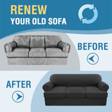 PrimeBeau 4 Pieces T Cushion Sofa Slipcovers Couch Cover for 3 Cushion Couch Non Slip Super Stretch Soft Washable Furniture Protector with 3 Individual T Cushion Covers