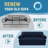 PrimeBeau 4 Pieces T Cushion Sofa Slipcovers Couch Cover for 3 Cushion Couch Non Slip Super Stretch Soft Washable Furniture Protector with 3 Individual T Cushion Covers