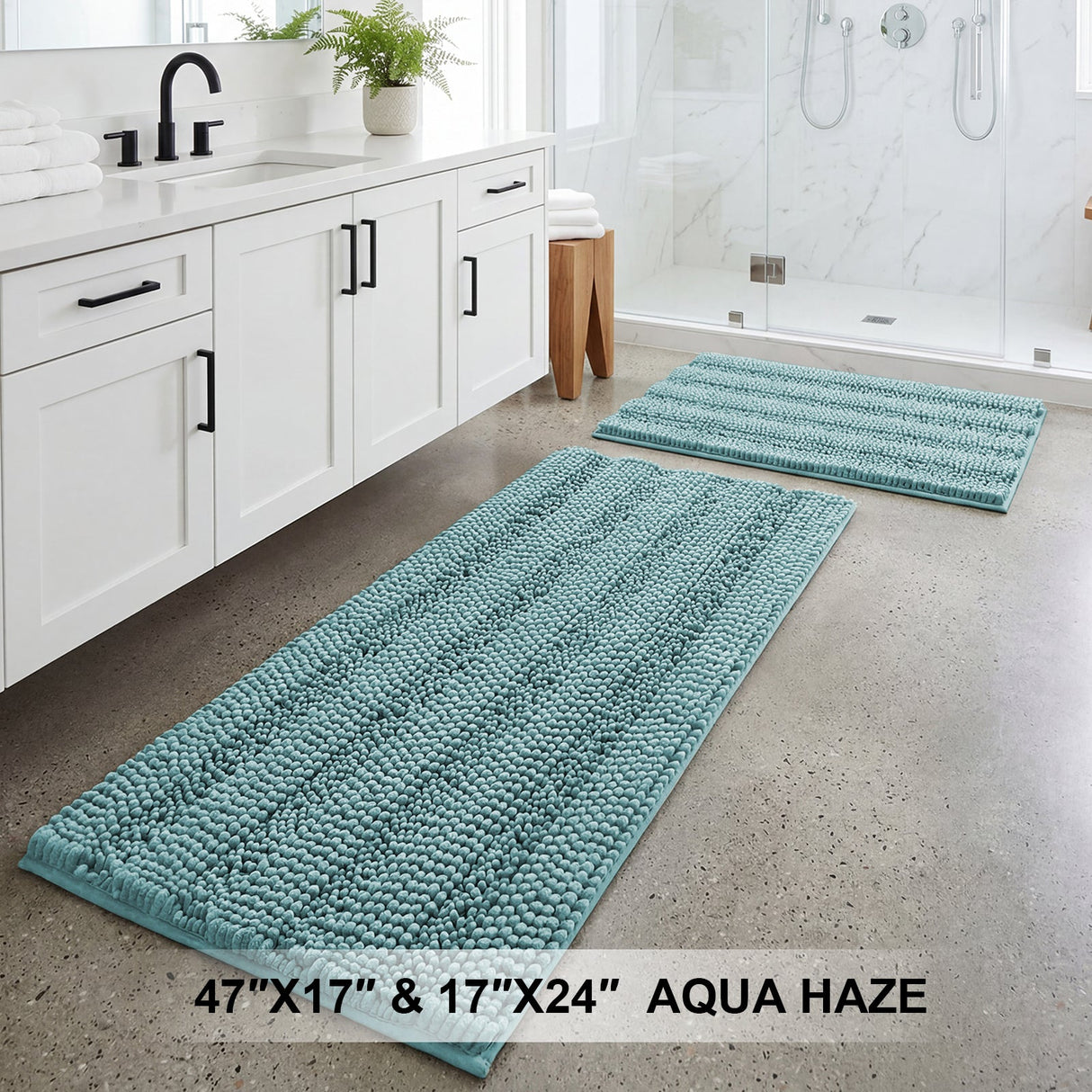 H.Versailtex 2 Pieces  Extra Thick Chenille Striped Pattern Shaggy Bath Rugs Include 1 Rectangle and 1 Toilet Rug