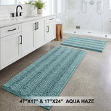 H.Versailtex 2 Pieces  Extra Thick Chenille Striped Pattern Shaggy Bath Rugs Include 1 Rectangle and 1 Toilet Rug