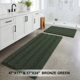 H.Versailtex 2 Pieces  Extra Thick Chenille Striped Pattern Shaggy Bath Rugs Include 1 Rectangle and 1 Toilet Rug